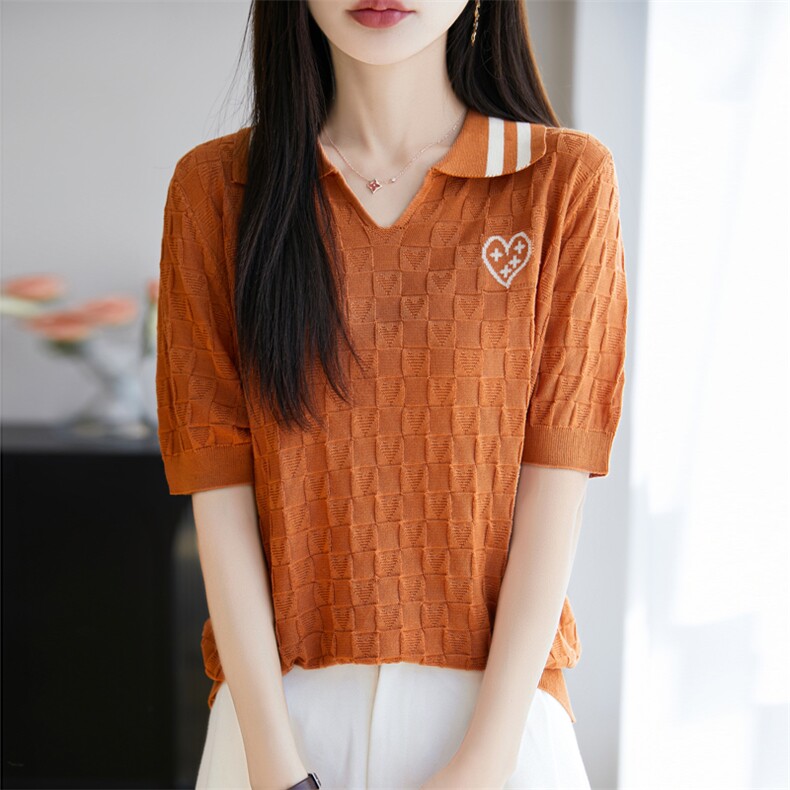 天丝16G爱心提花短袖，女装T恤，昭美羊绒