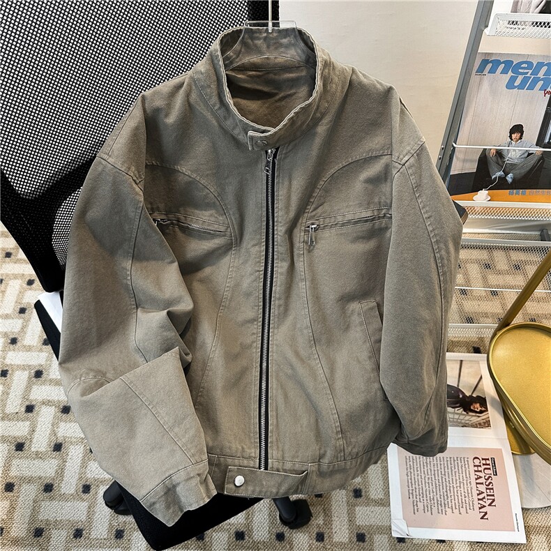 1014-1-AK8627-P80-水洗灰色立领牛仔外套男秋，男装工装外套，星座1014-1