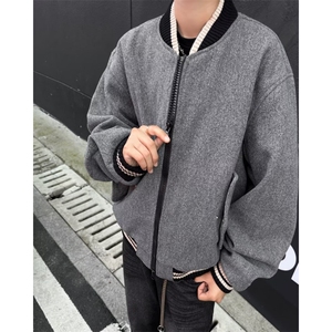 毛呢夹克男冬季潮牌高级感短款棉衣外套宽松复古棒球服W6274-P75图片