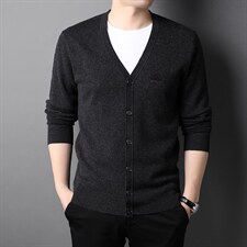 秋冬男士长袖羊毛毛衣男纯色V领加厚针织开衫QLM77828-P205,男装针织衫/毛衣,电商B212（原钱塘6029）
