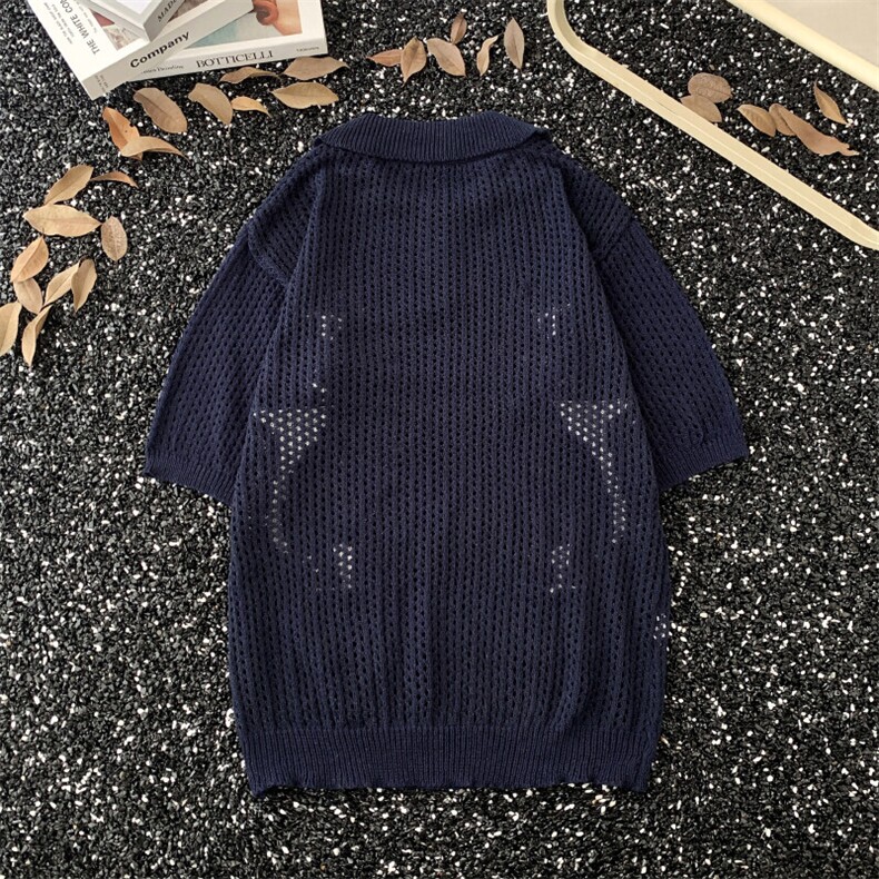 翻领Polo短袖针织衫T恤男镂空复古小猫提花撞色YP968P35,男装Polo衫,星座1013-1