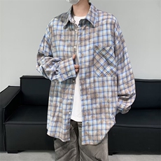 美式撞色炒色工艺格子长袖衬衫男女宽松休闲百搭衬衣CY972-P39，男装衬衫，星座412-3