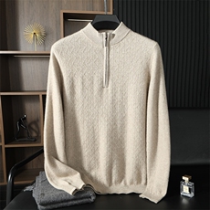 男士秋冬季新款简约休闲半拉链领羊绒衫，男装羊绒套衫，台绒羊绒