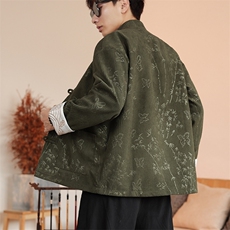 秋冬风复古灯芯绒压花夹克外套男女唐装新中式宽松H337/P110，男装夹克，钱塘713