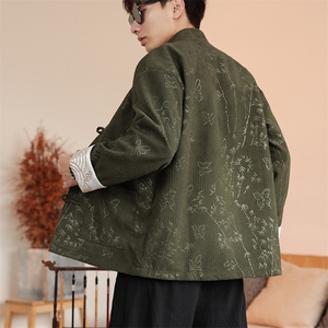 秋冬风复古灯芯绒压花夹克外套男女唐装新中式宽松 H337/P110图片