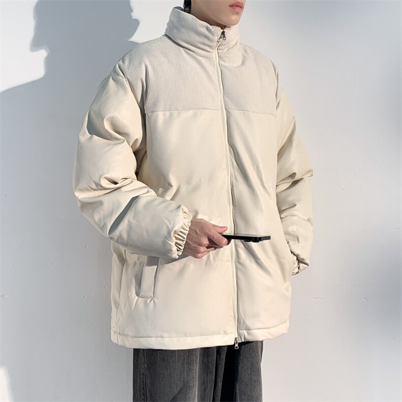 得物直播品质~M-6XLPU皮拼接棉衣银狐绒外套3616特P95,男装棉衣,电商A309