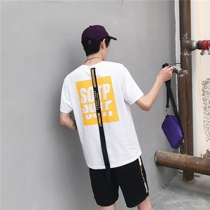 现货703-T165 夏季男圆领T恤织带印花 运动个性短袖图片