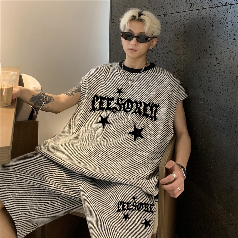 运动套装男夏季跑步健身透气背心坎肩短裤五分裤男一套穿搭特P55,男装休闲套装,电商C307A