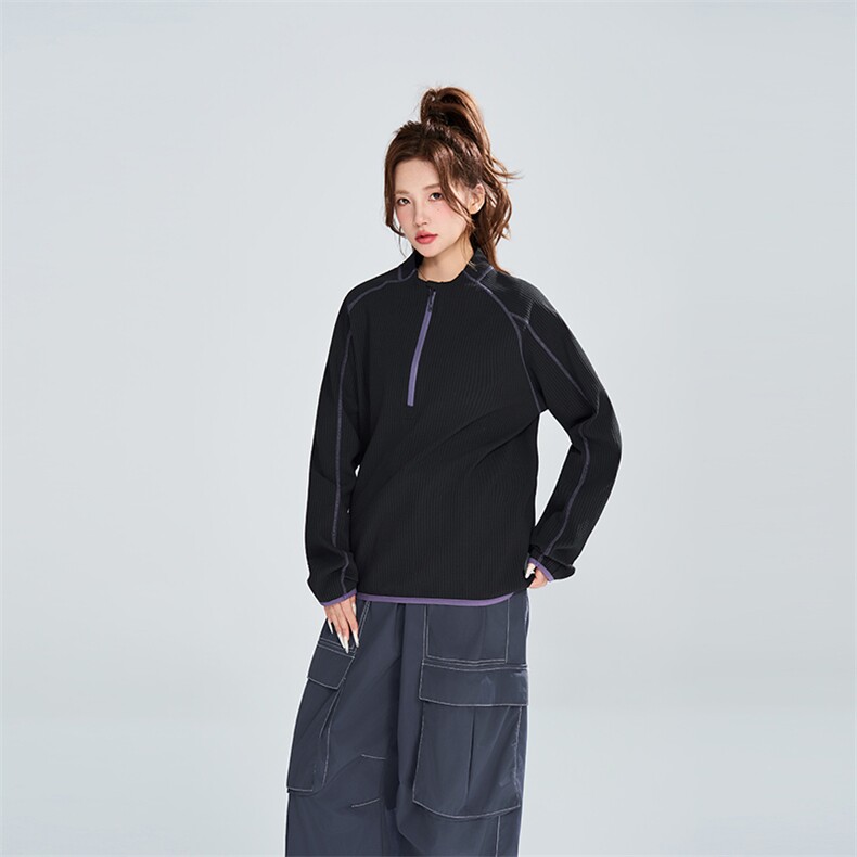 撞色明线半拉链套头卫衣女2026春季宽松休闲上衣XZ309W8010P50，男装卫衣，星座309（原A406）