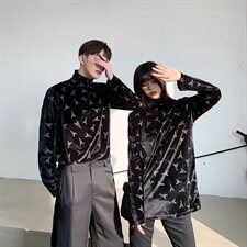丝绒烫钻高领打底衫男女可穿时尚复古风套头长袖A452--19108，男装T恤，电商A452