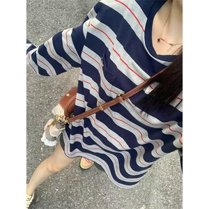 网图有货 Miu系穿搭条纹长袖T恤男女字母小标宽松上衣 A824-P35图片