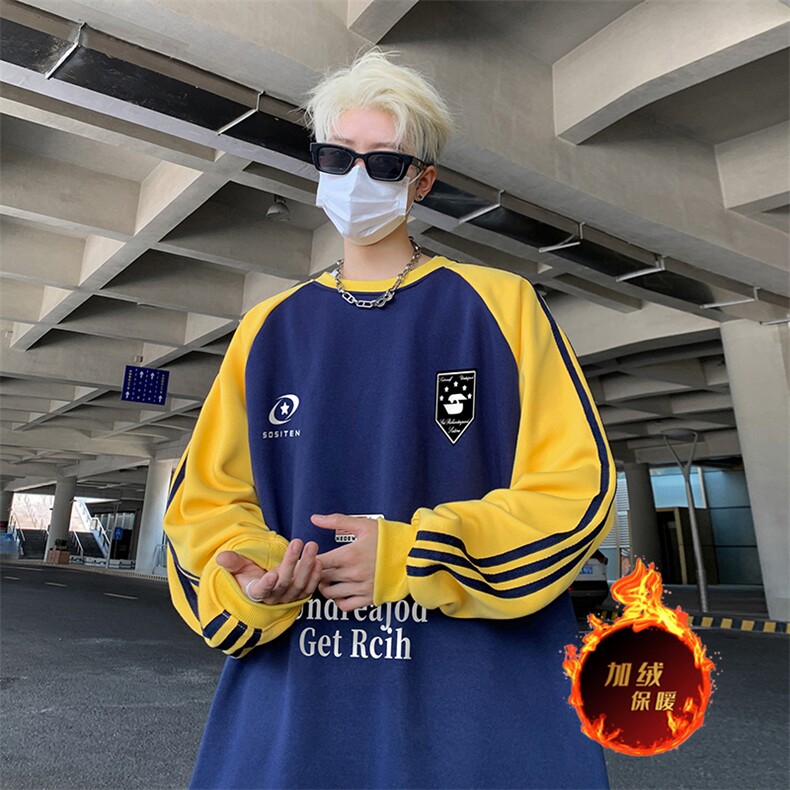 抖音得物供货提供视频秋冬重磅美式宽松织带圆领卫衣07166,男装卫衣,电商A486