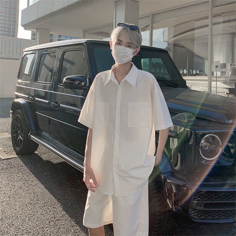 特批P45无差价夏季百搭简约纯色凉感冰丝大码两件套装男TZ5149,男装休闲套装,电商A001