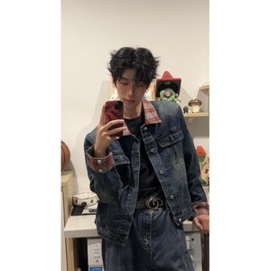 【有货】格子拼接牛仔外套男女设计感美式短款夹克J63LL-特P75图片