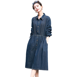 欧货牛仔连衣裙女2025春季新款时尚减龄复古港风宽松显瘦衬衫裙子图片