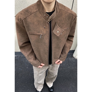 美式潮流皮衣外套男春秋季新款复古百搭拉链宽松机车服pu皮夹克潮图片