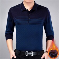 爸爸秋装上衣中老年男士长袖t恤春秋季2023新款翻领加绒POLO衫，男装T恤，电商B212（原钱塘6029）