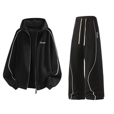 美式斜纹宽松抽绳连帽高级感运动休闲套装W4707特P60/K8691特P45，男装休闲套装，电商A007