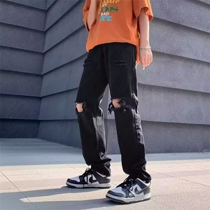 小脚破洞牛仔裤男夏季新款直筒显瘦修身乞丐裤子 N300图片