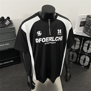 半拉链t恤男款2025新款夏季美式痞帅炸街硬挺短袖卫衣ST609-P33