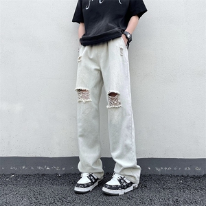 破洞牛仔裤男直筒宽松欧美高街vibe风长裤子N026-P40图片