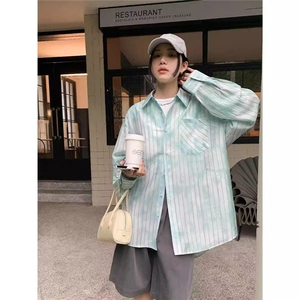 青春流行新款气质休闲长袖ins衬衫尖领潮百搭男女情侣夏季防晒衣图片