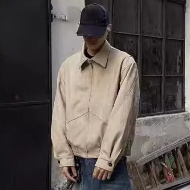 美式复古麂皮绒哈灵顿翻领夹克宽松休闲百搭短款外套JKK20P80,男装夹克,电商D256-2(原A064-2)
