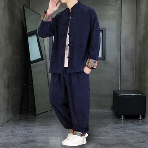 男士外套灯芯绒夹克套装盘扣立领风 XZ1512-2502套装-P130图片