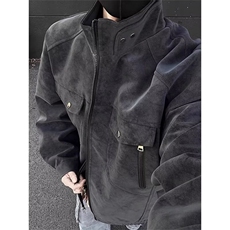 麂皮绒立领工装外套男春秋美式复古cleanfit夹克高级感痞帅棒球服，男装夹克，星座506A