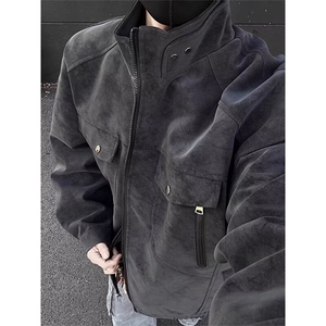 麂皮绒立领工装外套男春秋美式复古cleanfit夹克高级感痞帅棒球服图片