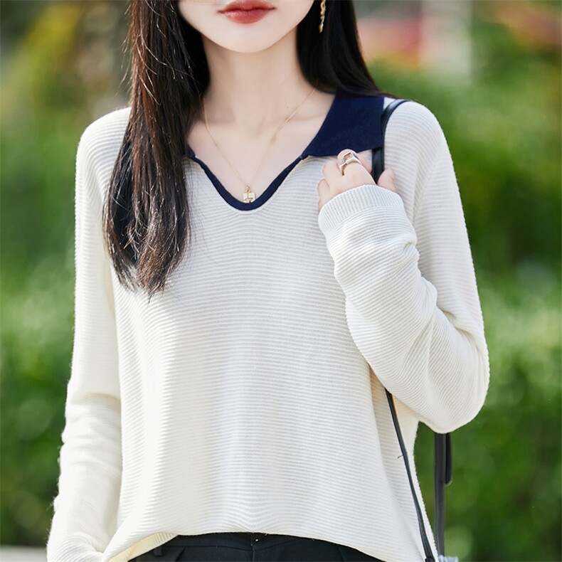 洋气POLO领针织衫女外穿薄款上衣2025秋季新款宽松打底衫翻领毛衣图片