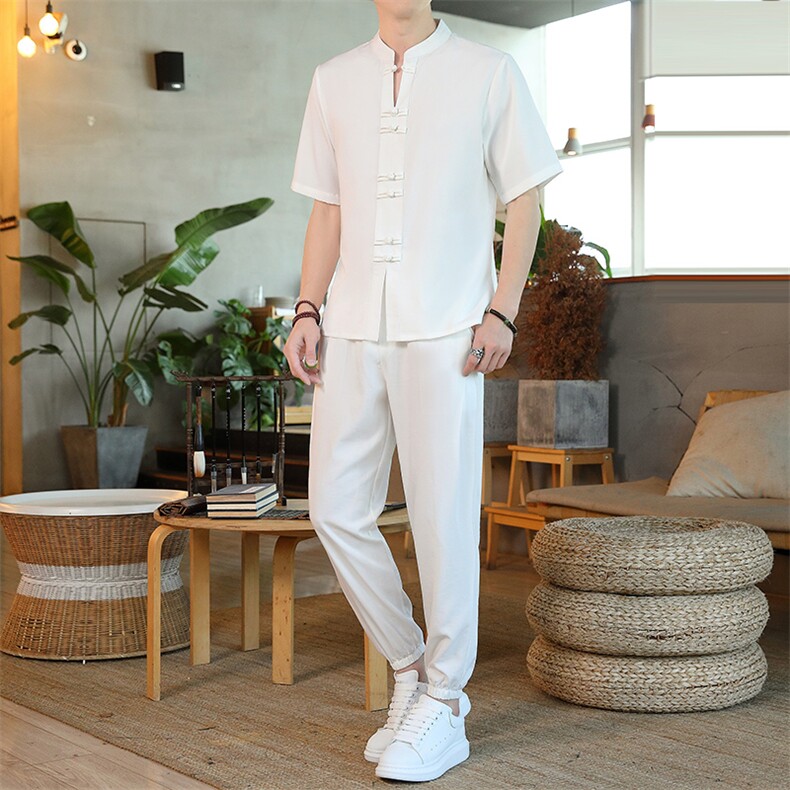 风短袖套装休闲宽松夏季男装复古潮流男士汉服唐装ZT2302-P78,男装T恤,星座1105-3