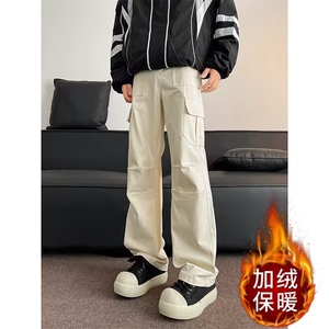 褶皱工装裤男秋冬美式日系微喇裤春秋款休闲直筒裤子MKT179 P48图片