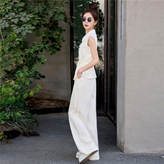 2026夏装新款简约时尚休闲马甲两件套裤，女装套装/套裙，美沁