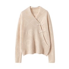 优雅紫色古风镂空盘扣羊毛衫，女装羊毛衫，宏杨羊绒