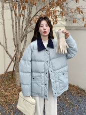 蓝色短款洋气轻薄羽绒服女冬季2025新款显瘦不臃肿薄款保暖外套，女装短外套，2B156