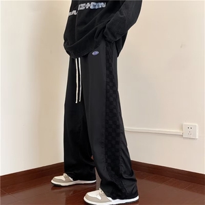 日系棋盘格休闲裤子男美式复古运动卫裤垂感阔腿直筒裤潮GK47-P35图片