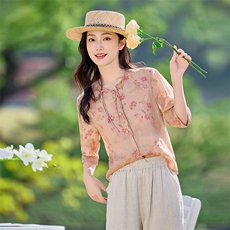 2026年春季女短袖宽松亲肤透气苎麻，女装衬衫，江南依恋