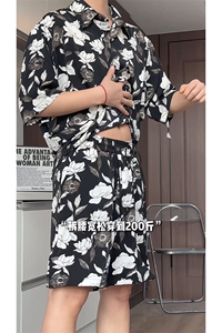 短袖衬衫男+短裤男套装男100%聚酯纤维M-5XL大码TZ78709P50控98图片