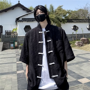 2024春夏风男装中式唐装汉服短袖提花衬衫1279 P40图片