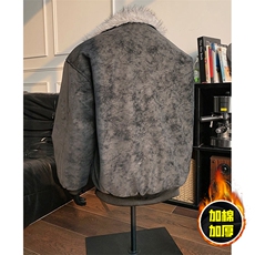 现货高品质美式高街重磅座山雕毛毛领pu皮棉衣男女加厚棉服冬外套，男装皮衣，电商A486-1