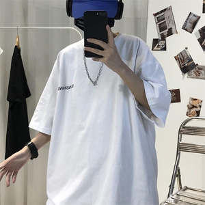 T06常年款男士休闲字母印花T恤衫外套圆领半袖五分袖TEE男女中性图片