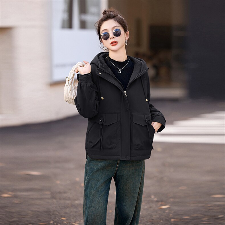 冬季加绒派克服棉衣女2025新款小个子短款连帽休闲工装棉衣外套,女装棉衣/棉服,涵亦佰惠
