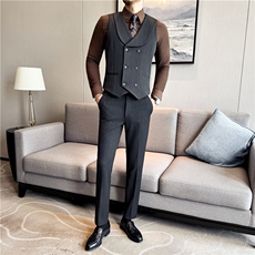羊毛厚款条纹西服内搭马甲男士青果领双排扣毛呢背心DMJ8069-P73，男装背心/马甲，电商A213
