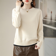 2025年秋季新款七针加厚圆领插肩针织上衣时尚休闲通勤百搭，女装针织衫/毛衣，阁惠羊绒