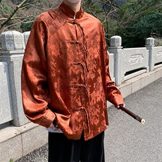复古新中式提花立领衬衫小众法式浮雕刺绣休闲长袖CS15-P65控88，男装衬衫，星座217-5