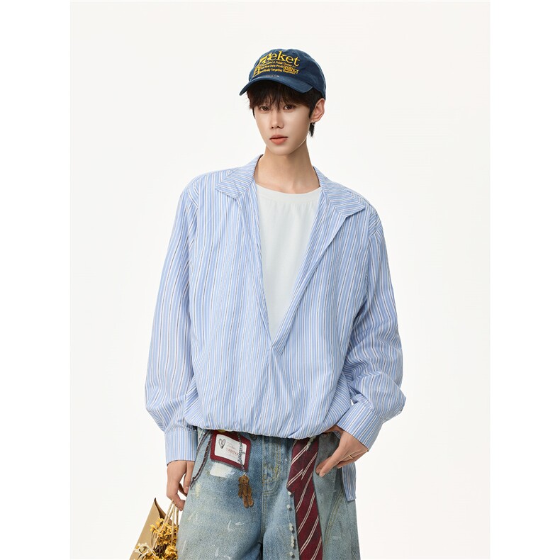 【现货】XZ1218CSN23特价P48美式假两件立领衬衫蓝色黑色白色，男装衬衫，星座1218（原611-3）