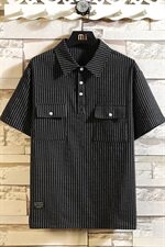 白砖夏季条纹工装口袋新款短袖衬衫潮男宽松大码衬衣T90-P40，男装Polo衫，电商A177