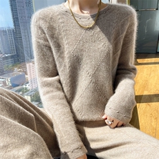 套头2024年秋季新款圆领套头羊毛针织上衣女，女装羊毛衫，德晨羊绒