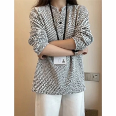 黑白条纹亨利领卫衣男款秋季重磅小香风长袖打底衫MTX33，男装T恤，星座208-5